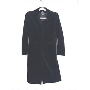 Ann Taylor Petites Velvet Long Coat 6P Black Lined Button Duster Tailored VTG